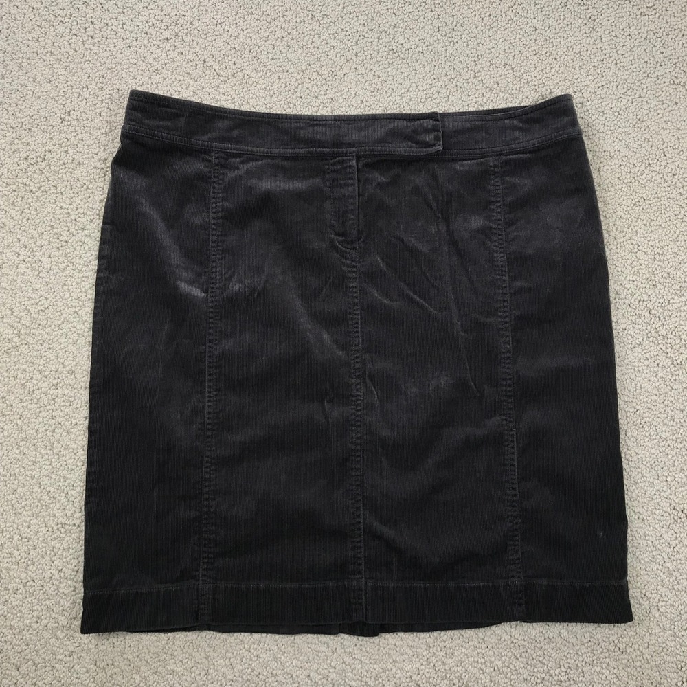 Eileen Fisher Black Corduroy Mini‎ Skirt XL Cotton Tencel Stretch Straight Wale